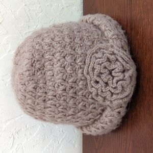 Tan Crocheted Alpaca Wool Knit Rosette Hat One Size